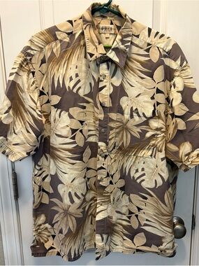 Men’s Campia Moda Aloha Hawaiian Leaf Print Tropical Short Sleeve Shirt Sz XL